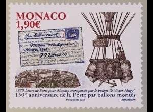 Monako Monaco 2020 Nr. 3514 150 Jahre Ballonpost "Ballons montés" Heißluftballon