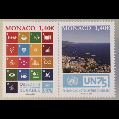Monako Monaco 2020 Nr. 3509-10 75 Jahre Vereinte Nationen UNO 