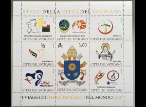 Vatikan Cittá del Vaticano 2020 Block 68 Papstreise Bulgarien Rumänien Thailand 