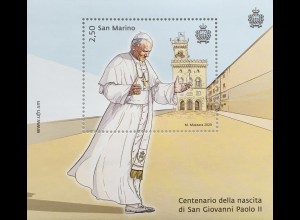 San Marino 2020 Block 95 100. Geburtstag von Papst Johannes Paul II 