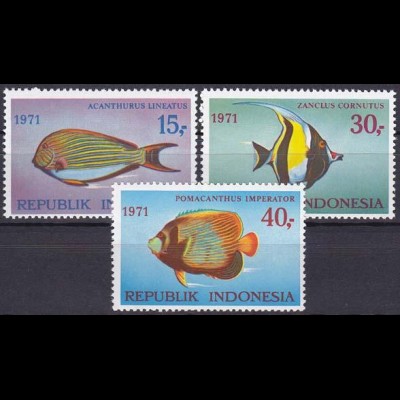 Indonesien 1971, Michel Nr. 698-700, Meeresfische (I) Kaiserfisch, Halterfisch