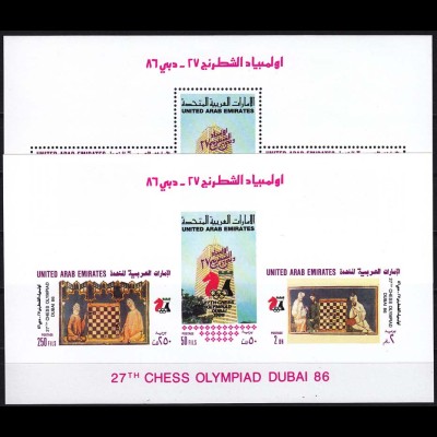 Vereinigte Arabische Emirate 1986 Block 5 A + B Schacholympiade Schach