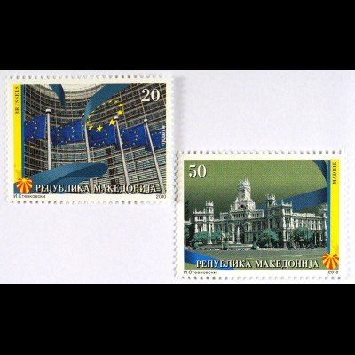 Europaparlament Brüssel Hauptpostamt Madrid Briefmarken aus Makedonien