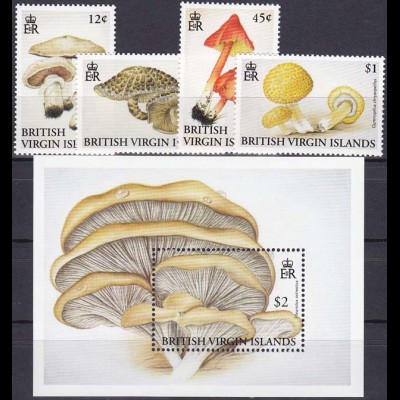 Jungferninseln 1992, Michel Nr. 755-58 + Bl. 73, Pilze