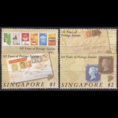 Singapur Singapore 1990, Michel Nr. 594-97, 150 Jahre Briefmarken