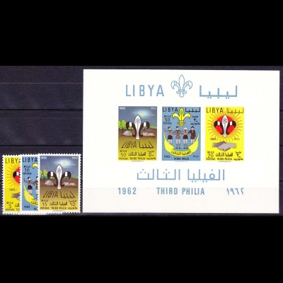 Libyen Libya 1962, Michel Nr. 122-24 + Block 4, Die libyschen Pfadfinder