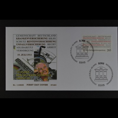Bund BRD Ersttagsbrief FDC Michel Nr. 2868, 100 Jahre Reichsverordnung, 5.5.2011
