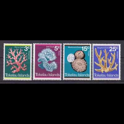  Tokelau 1973, Michel Nr. 30-33, Korallen, Hornkoralle, Pilzkoralle