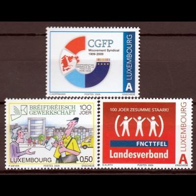 Luxemburg 2009 Michel Nr. 1821-23 Gewerkschaften Eisenbahner Briefträger