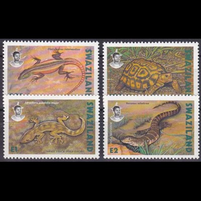 Swaziland, Nr. 602-05, Reptilien: Plattechse, Gelenkschildkröte, Nilwaren