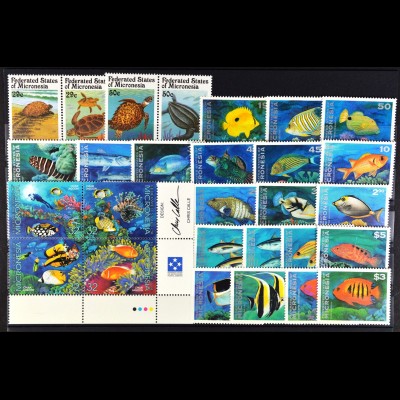 Mikronesien, Unterwasserwelt - Fische aus JG 1991-95, 8 kpl. Sätze, siehe Bilder