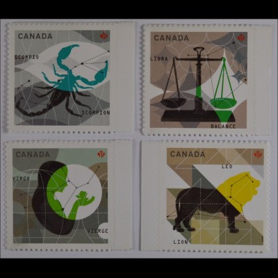 Kanada 2012, Mi.-Nr. 2869-72, Tierkreiszeichen, Löwe, Jungfrau, Waage, Skorpion