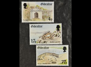 Gibraltar 1983, Michel Nr. 469-71, Befestigung von Gibraltar im 18. Jahrhundert