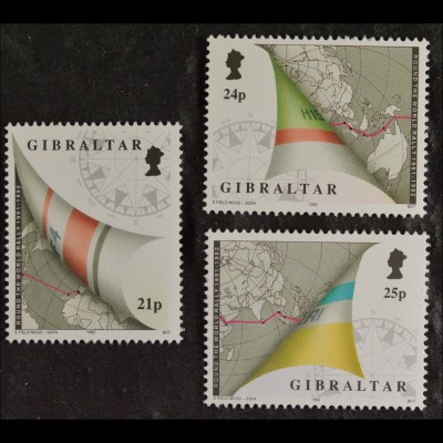 Gibraltar 1992, Mi. Nr. 642-44, Beendigung der Whitbread-Segelregatta, Windrose