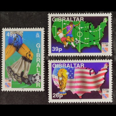 Gibraltar 14.04.1994, Michel Nr. 687-89, Fußball-Weltmeisterschaft in den USA
