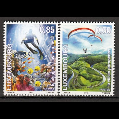 Luxemburg 2012 Mi. Nr. 1947-48 Spaß und Freiheit Paragliding Tauchen