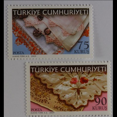 Türkei 2009, Michel Nr. 3766-67, Traditionelles Handwerk; türk. Rändelstickerei