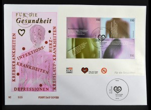 Bund BRD Germany Ersttagsbrief FDC Block Nr. 54 Für die Gesundheit 12.6.2001