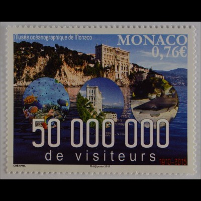 Monako Monaco 2015, Michel Nr. 3248, Ozeanografisches Museum, 50 Mill. Besucher