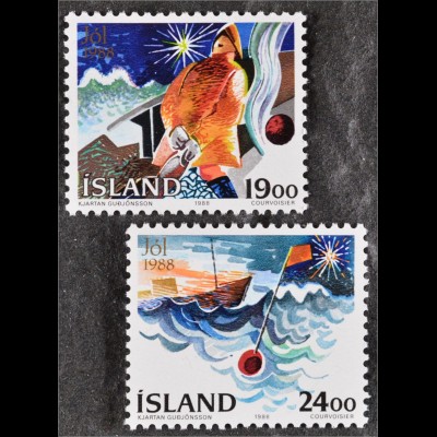 Fischer zu Weihnachten auf See und Schiff auf dem Meer Boje Briefmarken Island