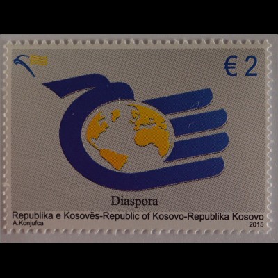 Kosovo Republika e Kosovés 2015 Michel Nr. 320 Diaspora Emblem mit Weltkarte