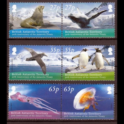 Britische Antarktis BAT, 2009, Michel Nr. 509-14, 50 J. Antarktisvertrag: Tiere